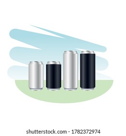 cans aluminium products branding icons vector illustration design
