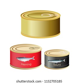 cans of canned fish. Set of vector illustration isolated on white background