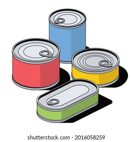 Cans of canned food. Vector 3d sketch line isometric, color icon illustration, flat style. Creative design idea and elements for infographics and website.