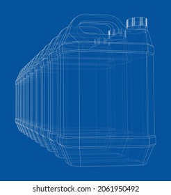 Cans of car liquids. Vector rendering of 3d. Wire-frame style. The layers of visible and invisible lines are separated. Orthography or isometric