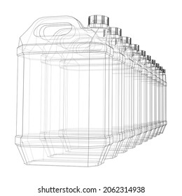 Cans of car liquids. Vector rendering of 3d. Wire-frame style. The layers of visible and invisible lines are separated. Orthography or isometric