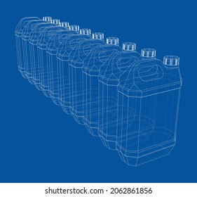 Cans of car liquids. Vector rendering of 3d. Wire-frame style. The layers of visible and invisible lines are separated. Orthography or isometric