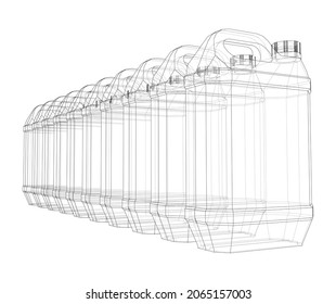 Cans of car liquids. Vector rendering of 3d. Wire-frame style. The layers of visible and invisible lines are separated. Orthography or isometric