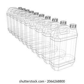Cans of car liquids. Vector rendering of 3d. Wire-frame style. The layers of visible and invisible lines are separated. Orthography or isometric