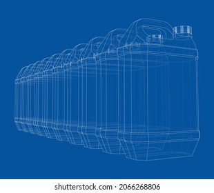Dosen für Flüssigkeiten im Auto. Vektorgrafik von 3d. Wire-Frame-Stil. Die Schichten sichtbarer und unsichtbarer Linien sind getrennt. Orthographie oder isometrisch