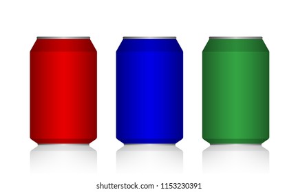 Cans color blank label template mock up isolated on white background vector illustration