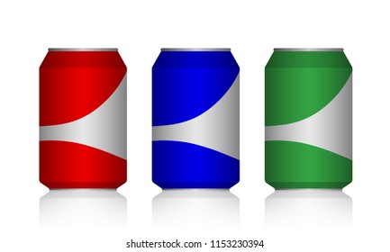 Cans color blank label template mock up isolated on white background vector illustration