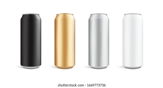 cans of different colors isolated on white background vector mock up template