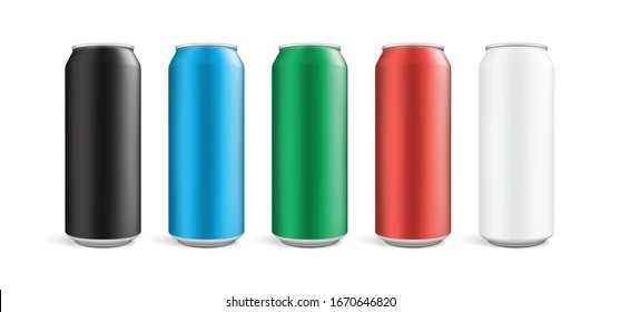 cans of different colors isolated on white background vector mock up 