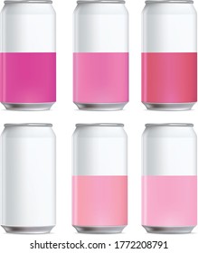 Cans of different colors isolated on white background vector mock up