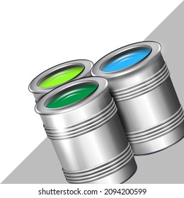 Cans of paint in RGB colors, vector concept