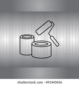 cans of paint and roller line icon 