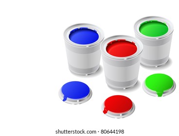 Cans of paint are shown in the picture.