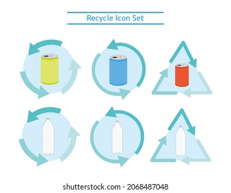 Cans and PET bottles. Recycle symbol . With Vector Illustration.