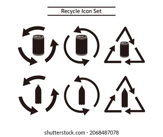 Cans and PET bottles. Recycle symbol . With Vector Illustration.