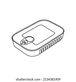 Cans of preserves packaging. Sardine tin, metal can. Outline vector realistic mockup.