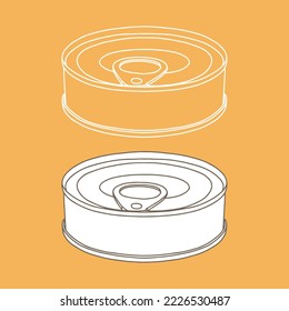Cans de embalaje de conservas. lata de sardina, lata de metal. Esbozo vector de simulación realista.