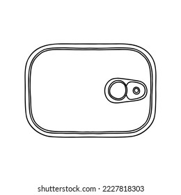 Cans of preserves packaging. Sardine tin, metal can. Outline vector realistic mockup.