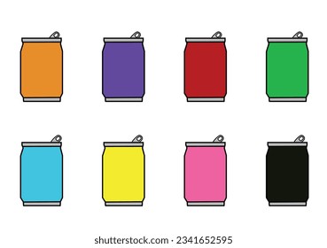 Cans of sodas vector illustration. Soda drink, juice and any drink cans. Use for sticker, editable and decorative.