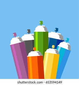 Cans of spray paint set. Flat style vector illustration.