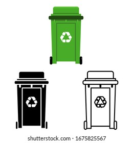 Cans trash garbage separation recycling isolated lineart flat silhouette design icons set vector illustration