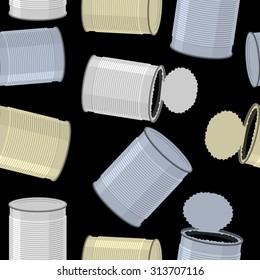 Cans trash vector background. Seamless pattern Tin