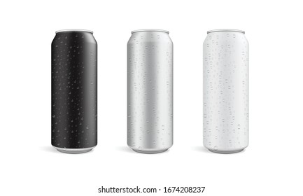 cans with water drops isolated on white background vector mock up