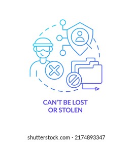 Cant Be Lost And Stolen Blue Gradient Concept Icon. Biometric Authentication Abstract Idea Thin Line Illustration. Advanced Security System. Isolated Outline Drawing. Myriad Pro-Bold Font Used