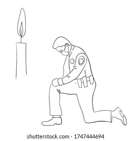 I Can't Breathe. Black Lives Matter. Candle of remembrance Policeman kneels with protestors in solidarity. Banner about Human Right of Black People in U.S. America. Vector Illustration. Icon Poster fo