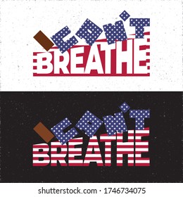 I Can't Breathe Logos Set with USA Flag Elements Concept Devoted Afro American Man Murder and Police Violation of Civil Rights - Blue and Red on Asphalt Background - Vector Mixed Graphic Design