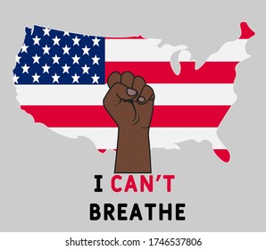 No puedo respirar.  Cartel de protesta sobre los derechos humanos de los negros en Estados Unidos. Ilustración vectorial. Afiche de iconos y símbolo.