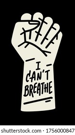 I can't breathe. Typographic banner design on white background. Hand silhouette poster.