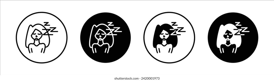 Cant fall asleep flat line icon set. Cant fall asleep Thin line illustration vector