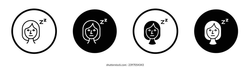 Cant fall asleep icon set. sleepless vector symbol. insomnia sign. asleep icon in black filled and outlined style.