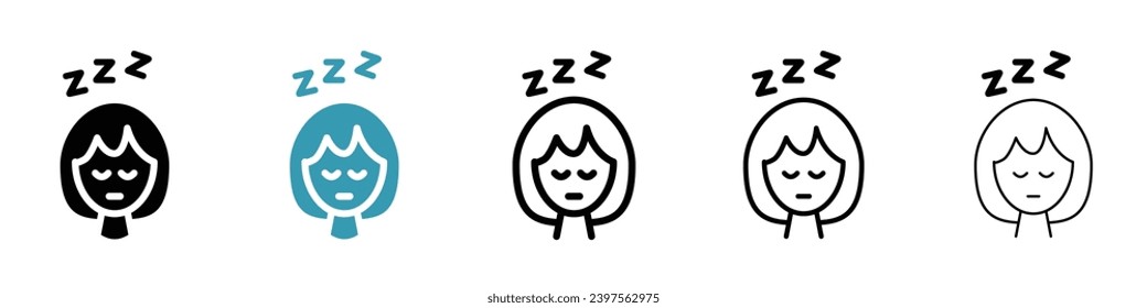 Can't fall asleep vector illustration set. Sleepless symbol. Insomnia sign. Asleep icon in black and white color.