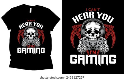 Ich kann dich nicht hören Ich bin Gaming Skull Gamer Headset T-Shirt Design