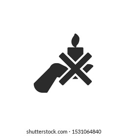 Can't hold a candle in your hand filled icon. Labeled for fire safety. Labeling for wax candles. Sings for desing, for a website, for label printing.