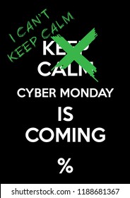 I can't keep calm cyber monday is coming, shopping sale poster/banner ads/label/card