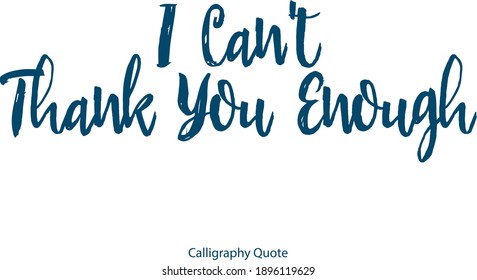 I Can't Thank You Enough Handwritten Font Brush Typography Blue Color Text Positive Quote on White Background
