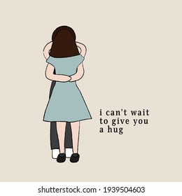 i can't wait to give you a hug concept card quote, couple,  lovers, love, hugging, people, cute, happy, pencil drawing