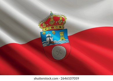 Bandeira da Cantábria acenando ao vento, textura de seda detalhada e realista. comunidade autônoma da Espanha