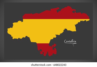 Cantabria map with Spanish national flag illustration