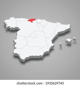 Cantabria region location within Spain 3d isometric map