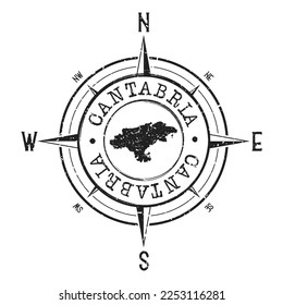 Cantabria, Spain Stamp Map Compass Adventure. Illustration Travel Country Symbol. Seal Expedition Wind Rose Icon.