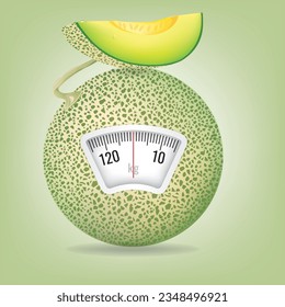 Cantaloup with a weight scale. Diet concept. Vector.