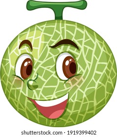 Cantaloupe melon cartoon character with facial expression illustration