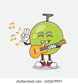 Cantaloupe Melon cartoon mascot character playing a guitar