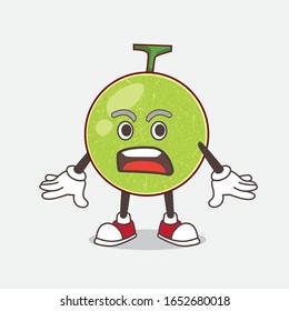 Cantaloupe Melon cartoon mascot character with a surprised gesture