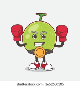 Cantaloupe Melon cartoon mascot character in sporty boxing style