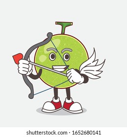 Cantaloupe Melon cartoon mascot character Cupid with arrow and wings